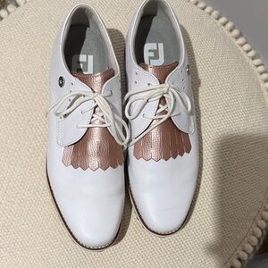 FootJoy Women's White and Tose Gold Golf Shoes